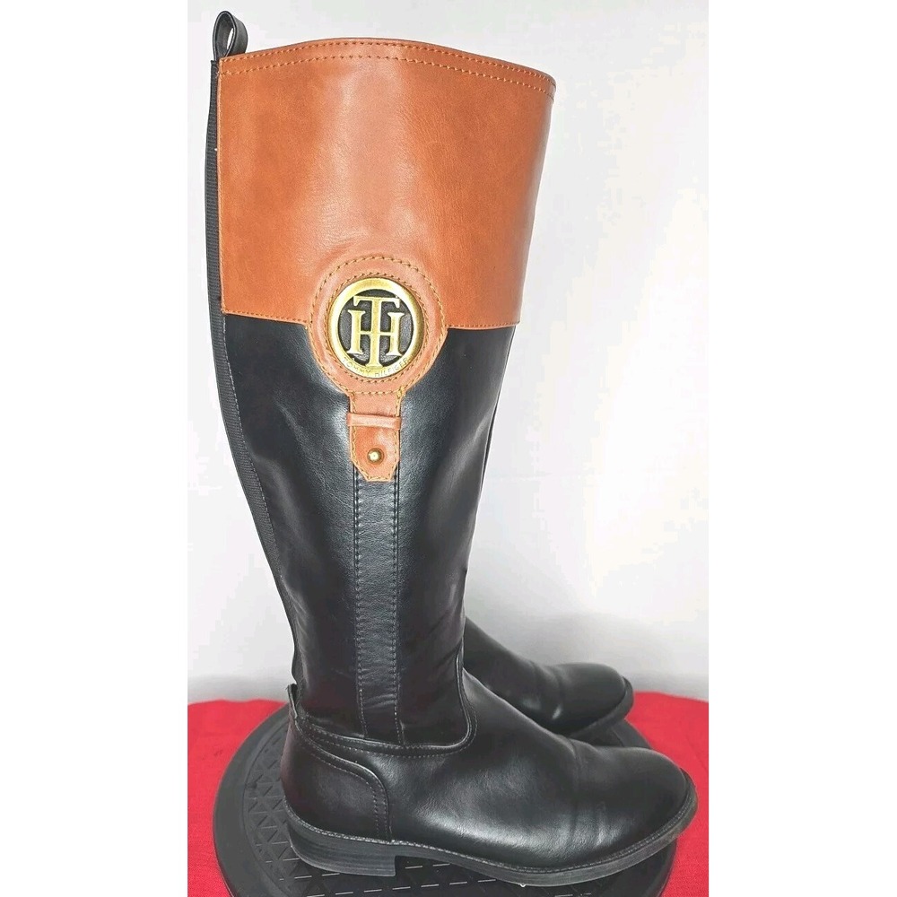 Tommy Hilfiger Women's Imina 3 Faux Leather Calf Black Brown Boots‎ Sz 5.5 M